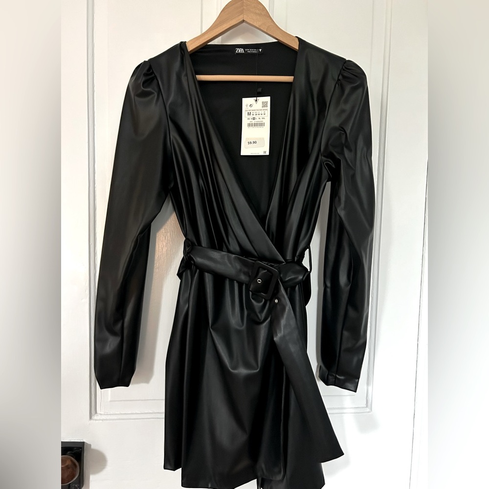 Zara faux leather wrap dress size m, never worn